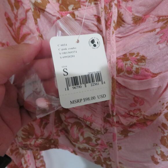 Free People Womens Sz S Pink Combo Hilary Printed Top Floral Square Neck Blouse - Picture 8 of 8